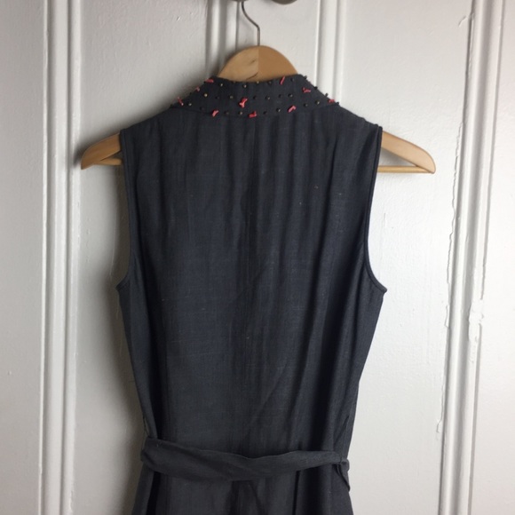 Vintage gray button up wrap dress embroidered - Picture 4 of 5